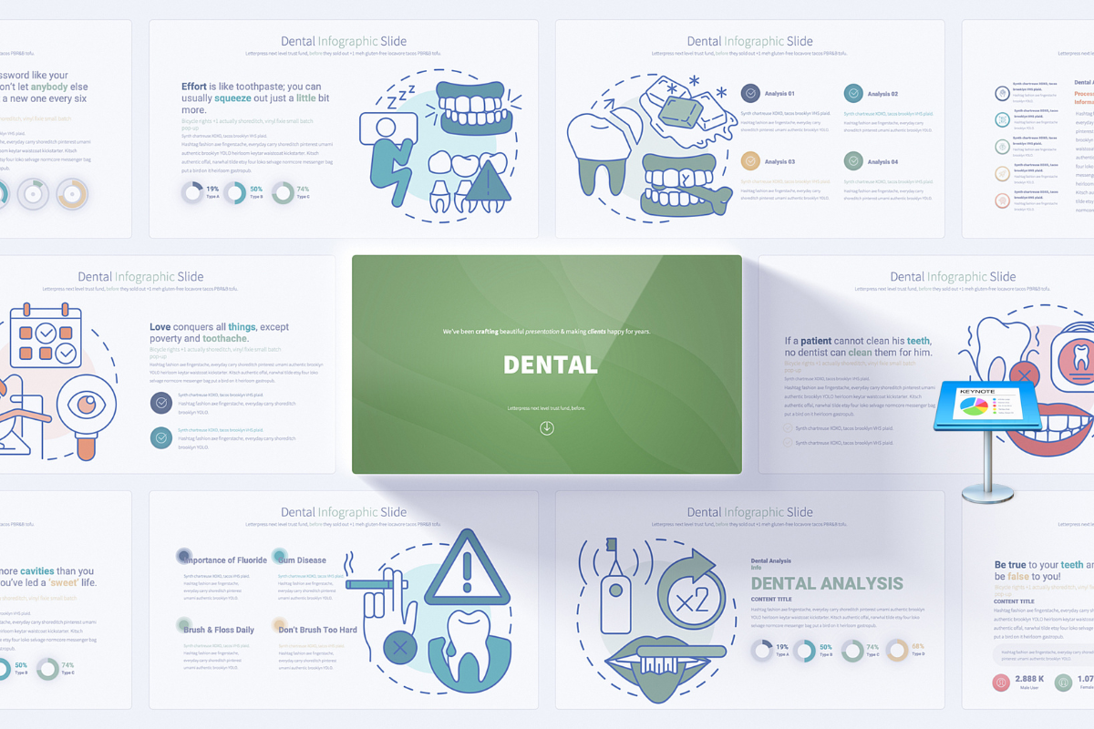 Dental Infographics Keynote Slides - Editable, Full HD Templates for Dental Clinics & Health Presentation